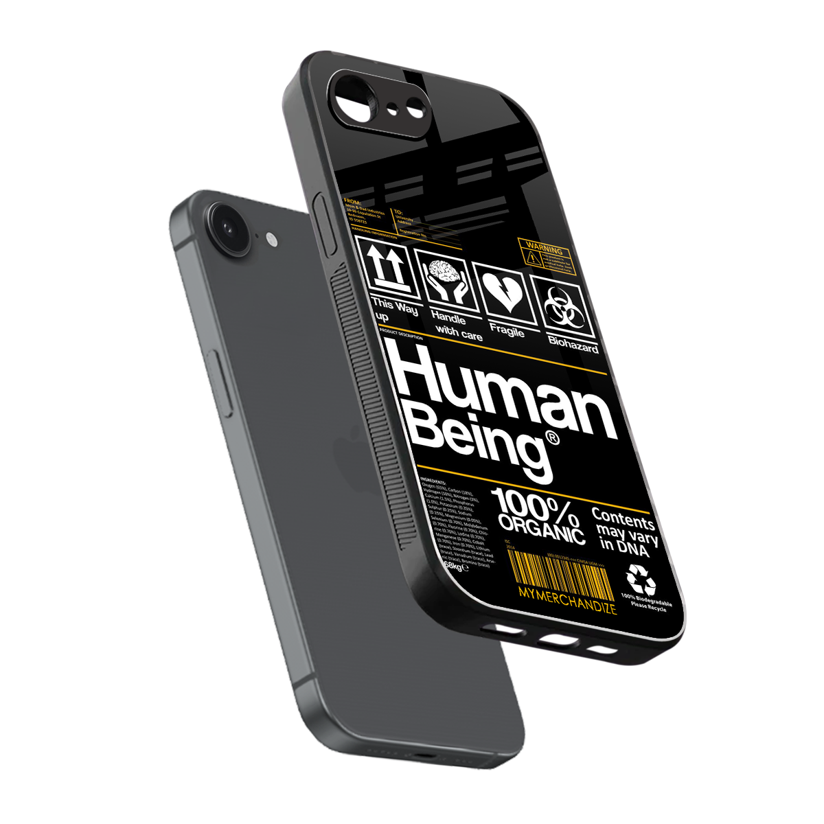 human being label back phone cover | glass case for iphone 16e