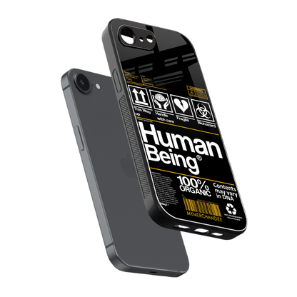 human being label back phone cover | glass case for iphone 16e