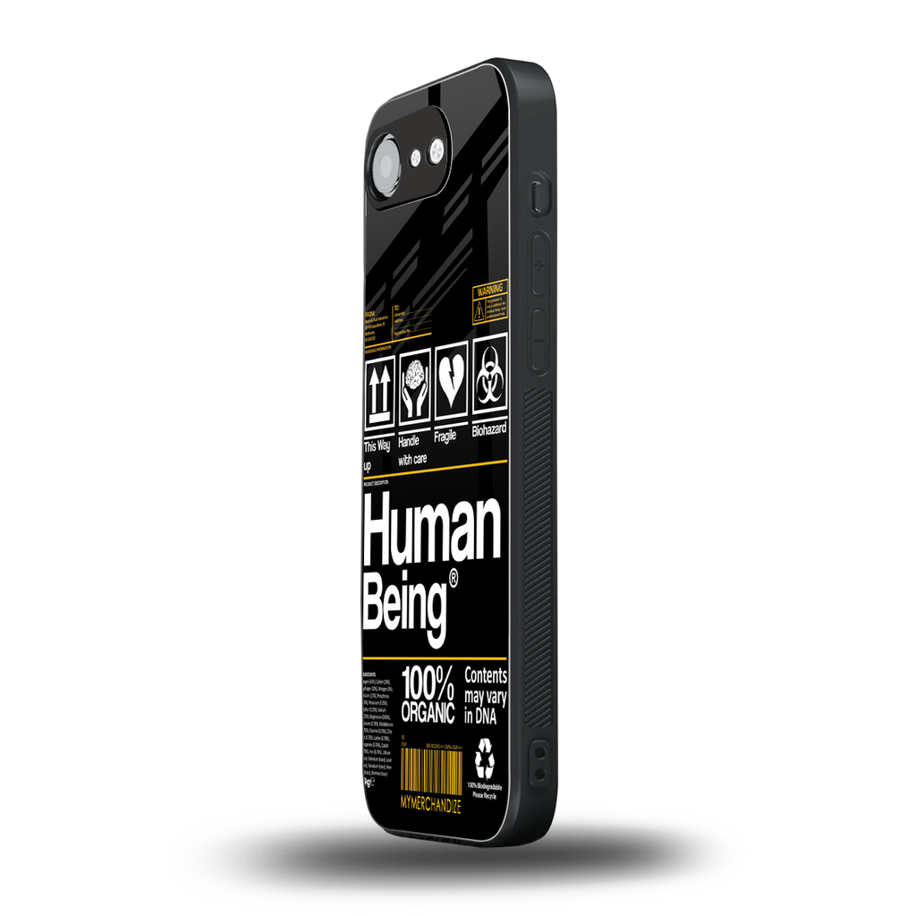human being label back phone cover | glass case for iphone 16e