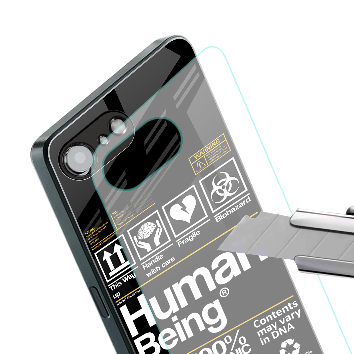 human being label back phone cover | glass case for iphone 16e