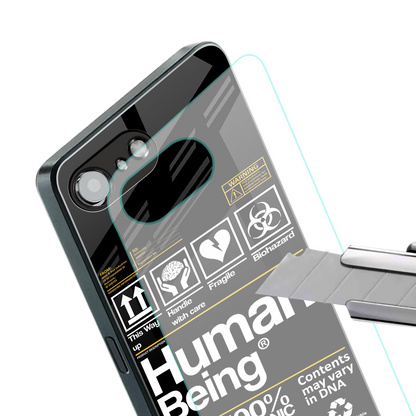 human being label back phone cover | glass case for iphone 16e