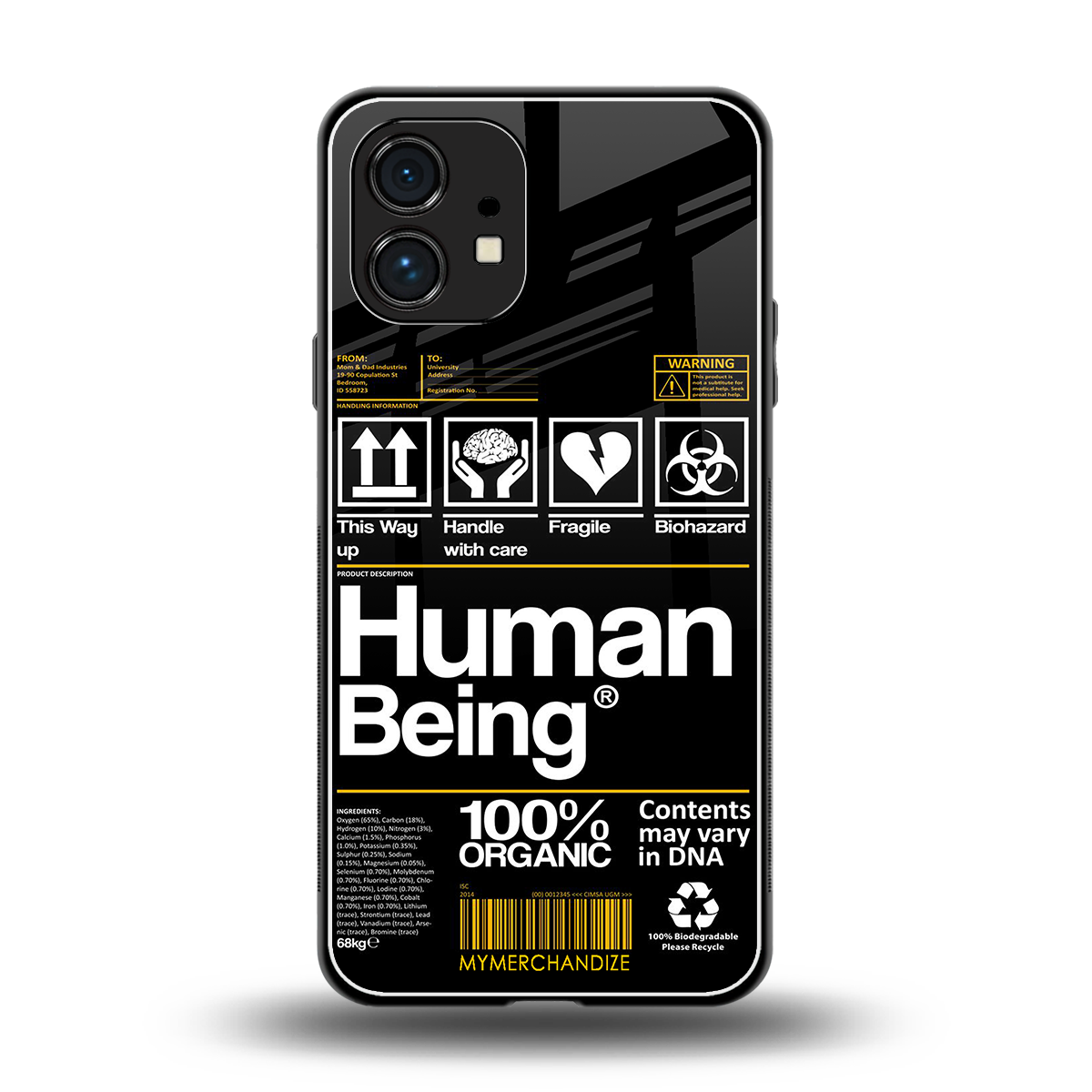 human being label back phone cover | glass case for nothing phone 1