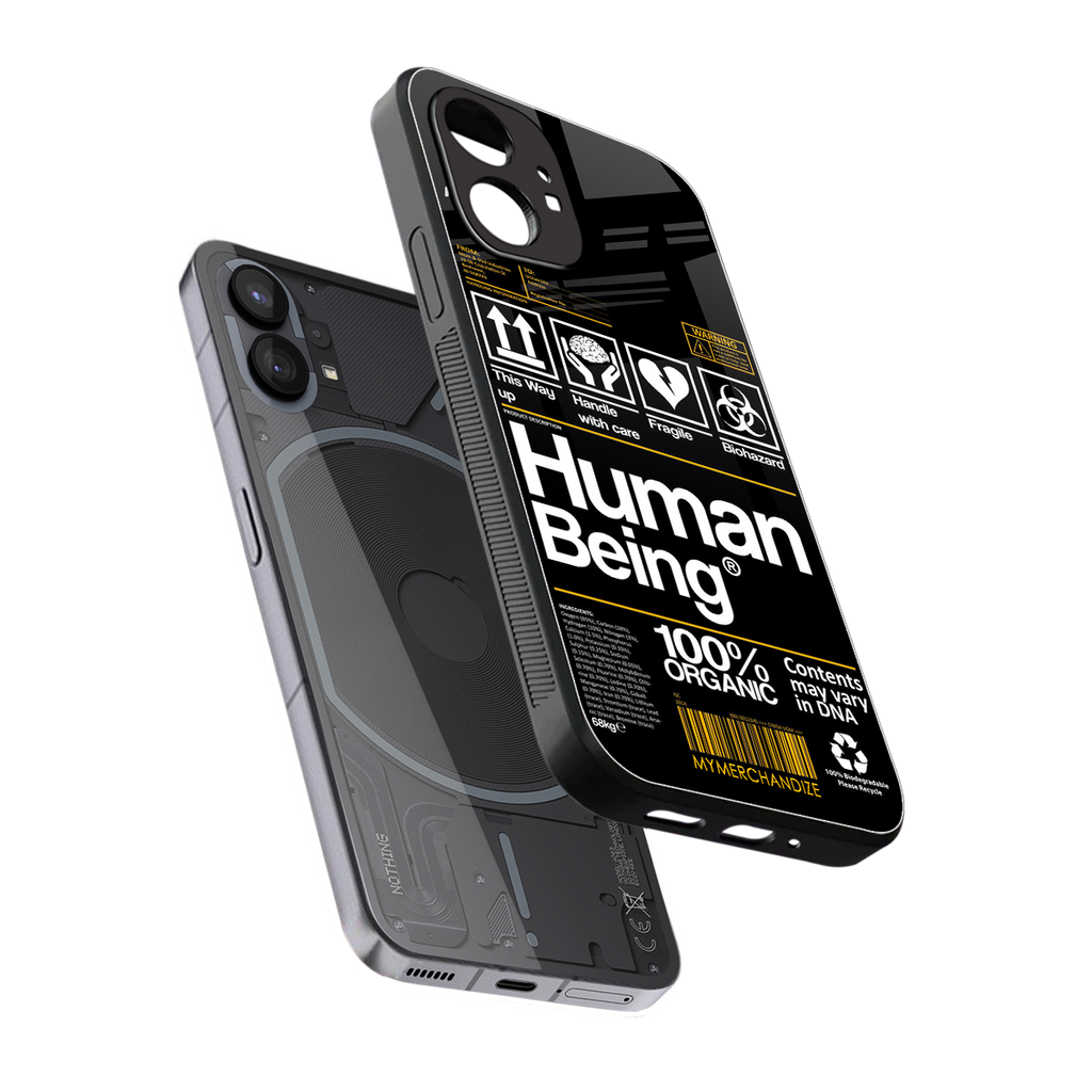 human being label back phone cover | glass case for nothing phone 1