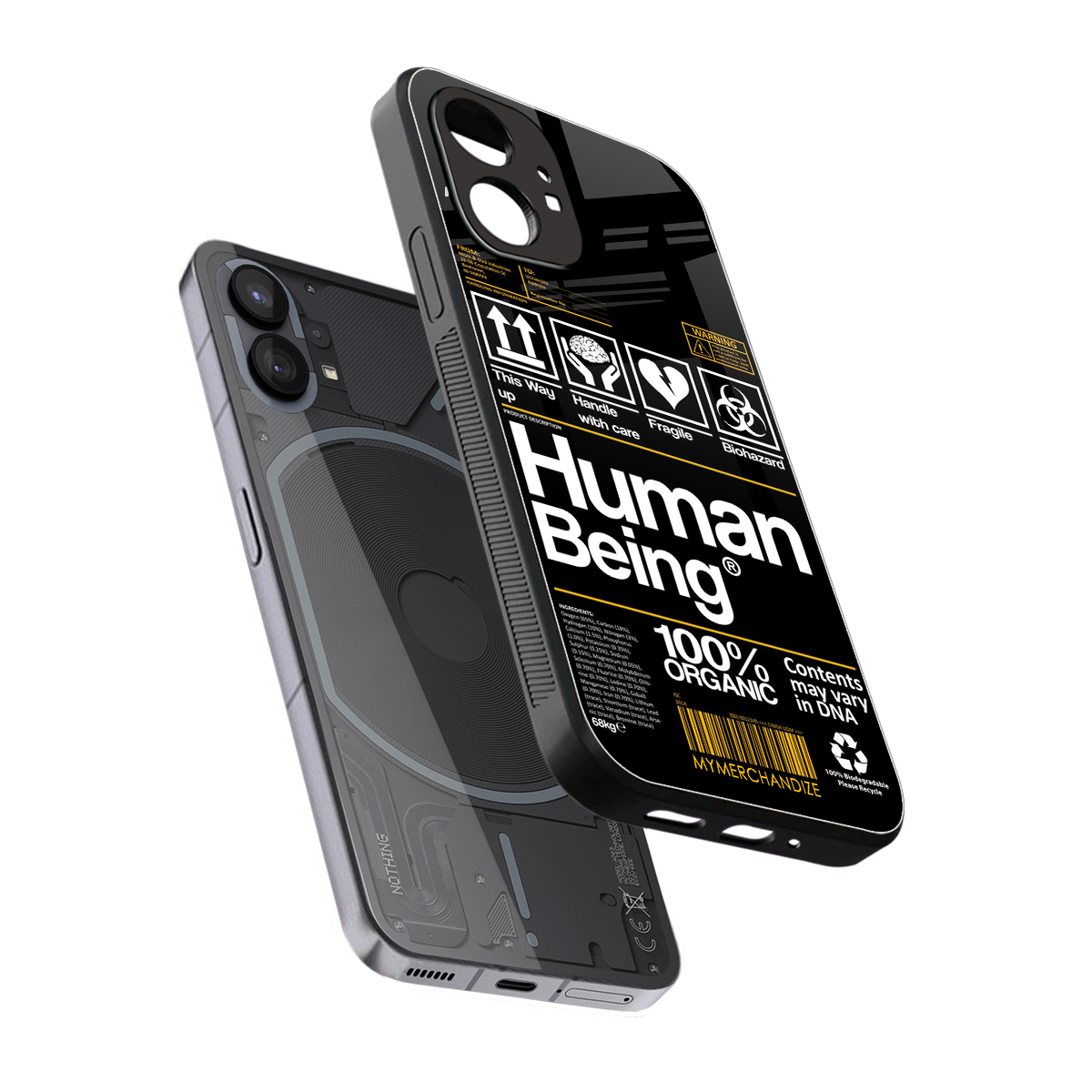 human being label back phone cover | glass case for nothing phone 1