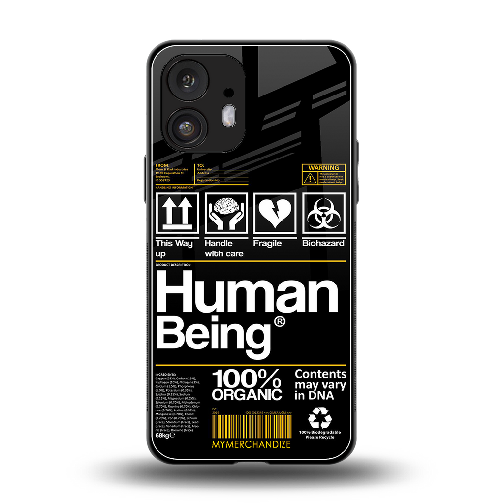 human being label back phone cover | glass case for nothing phone 2
