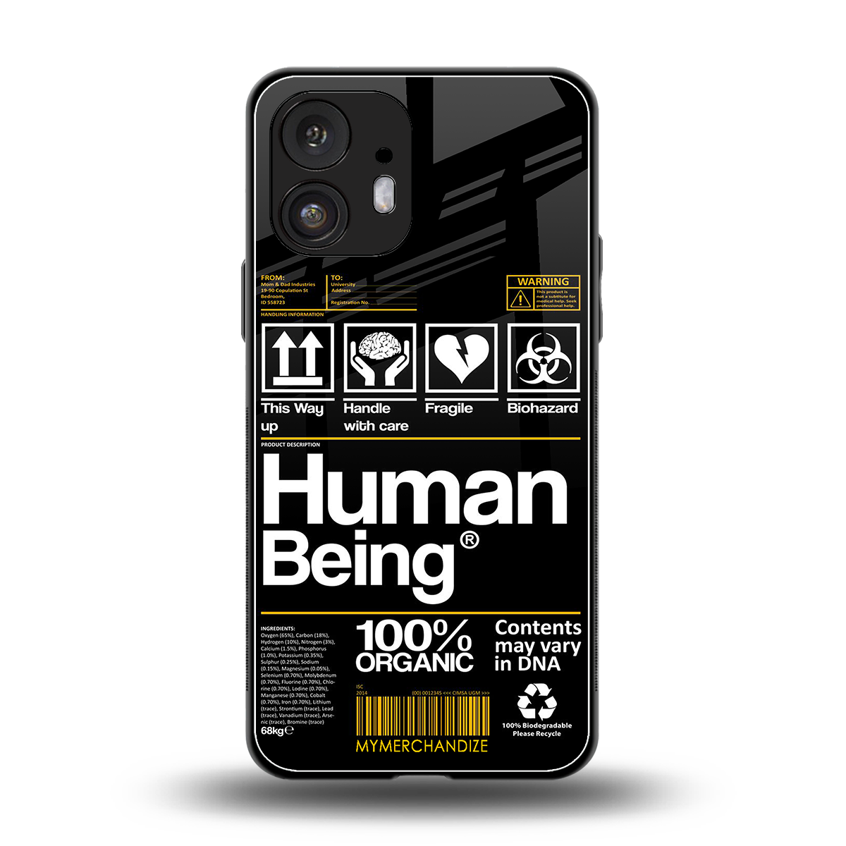 human being label back phone cover | glass case for nothing phone 2