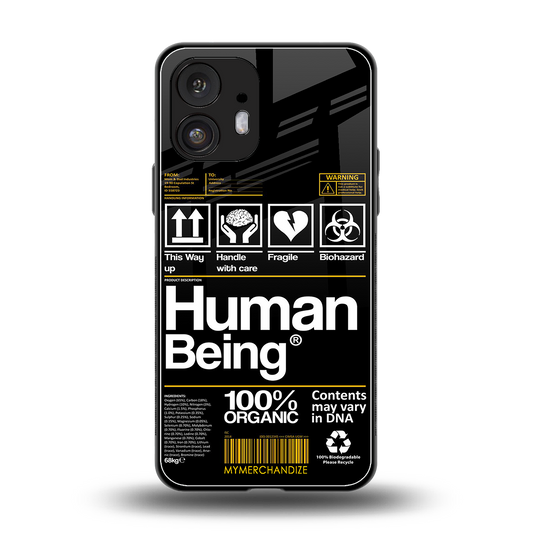 human being label back phone cover | glass case for nothing phone 2