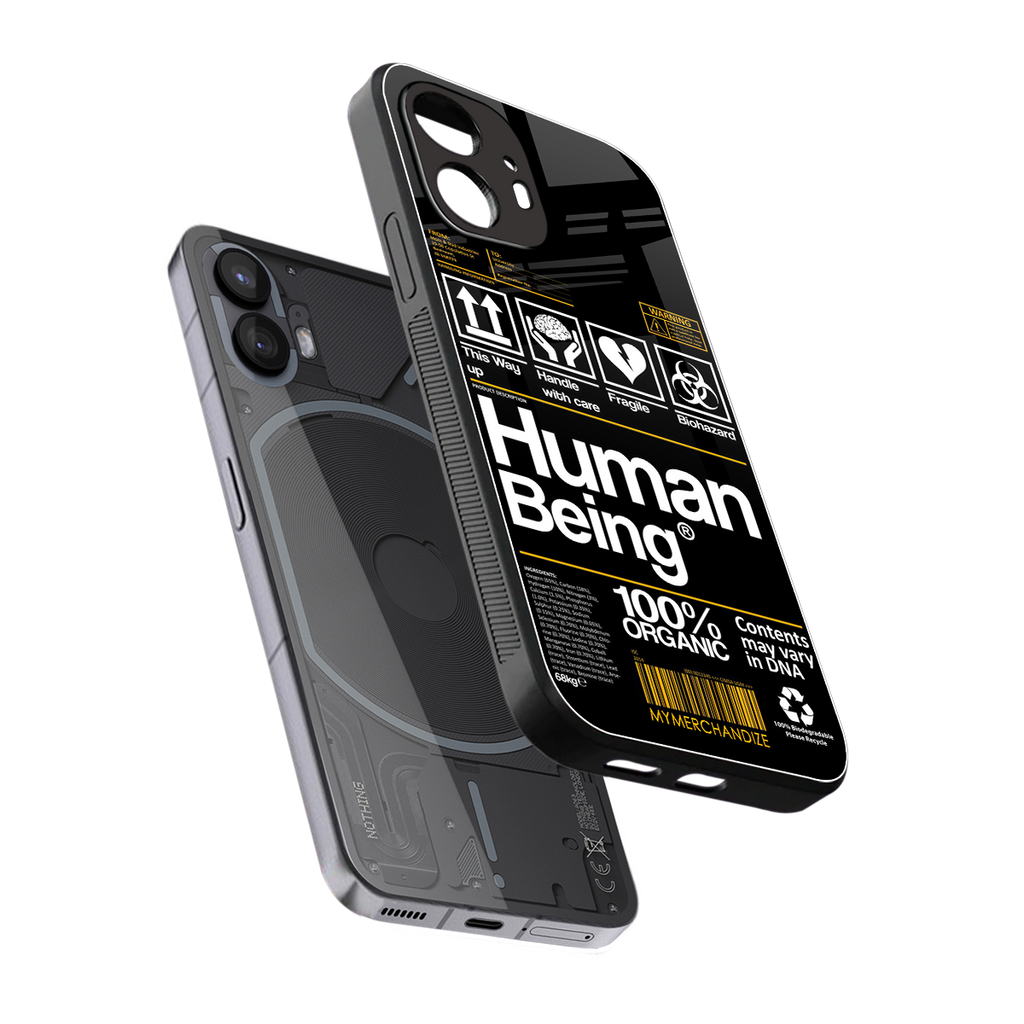 human being label back phone cover | glass case for nothing phone 2