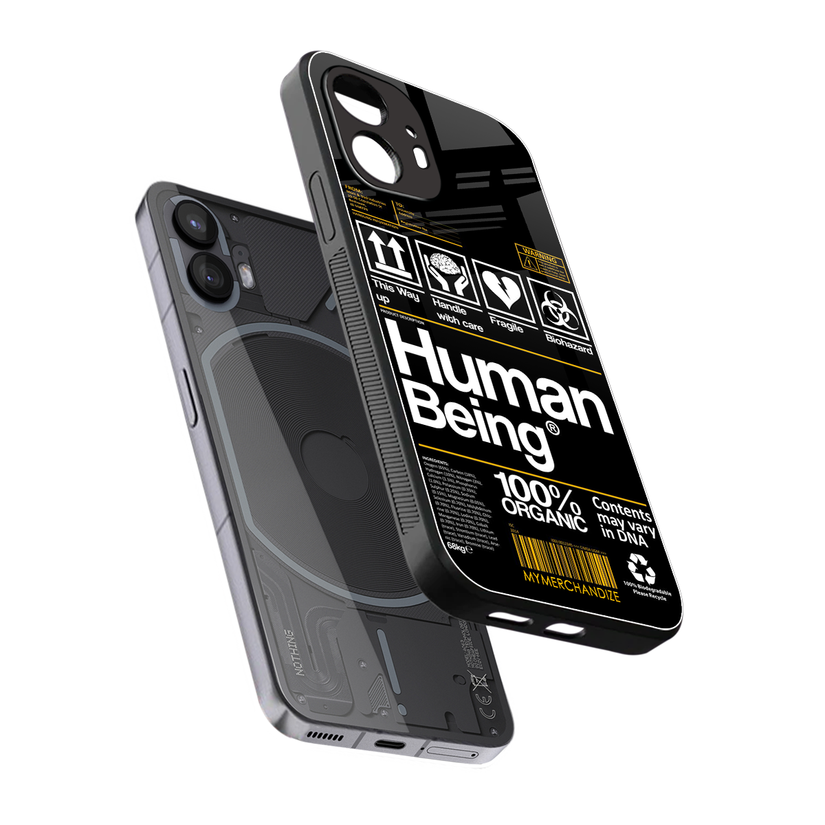 human being label back phone cover | glass case for nothing phone 2