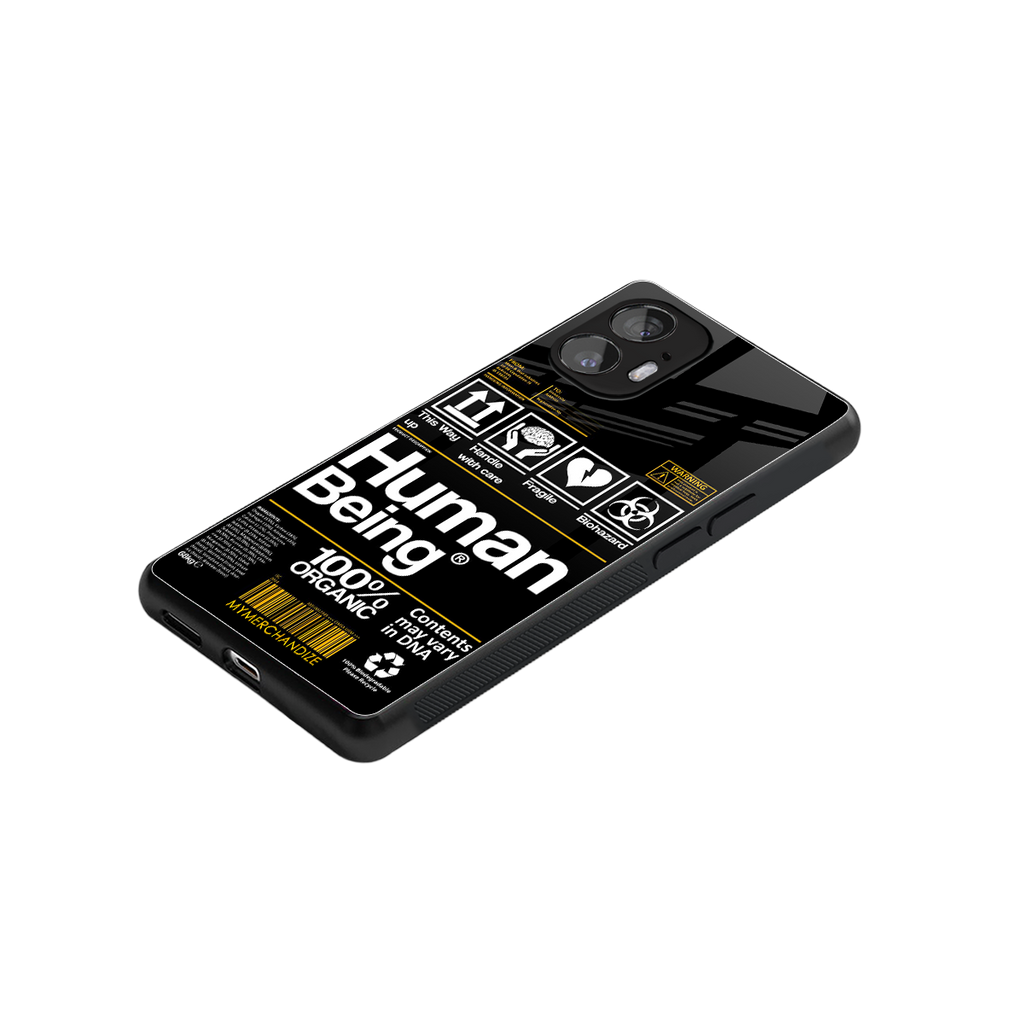 human being label back phone cover | glass case for nothing phone 2