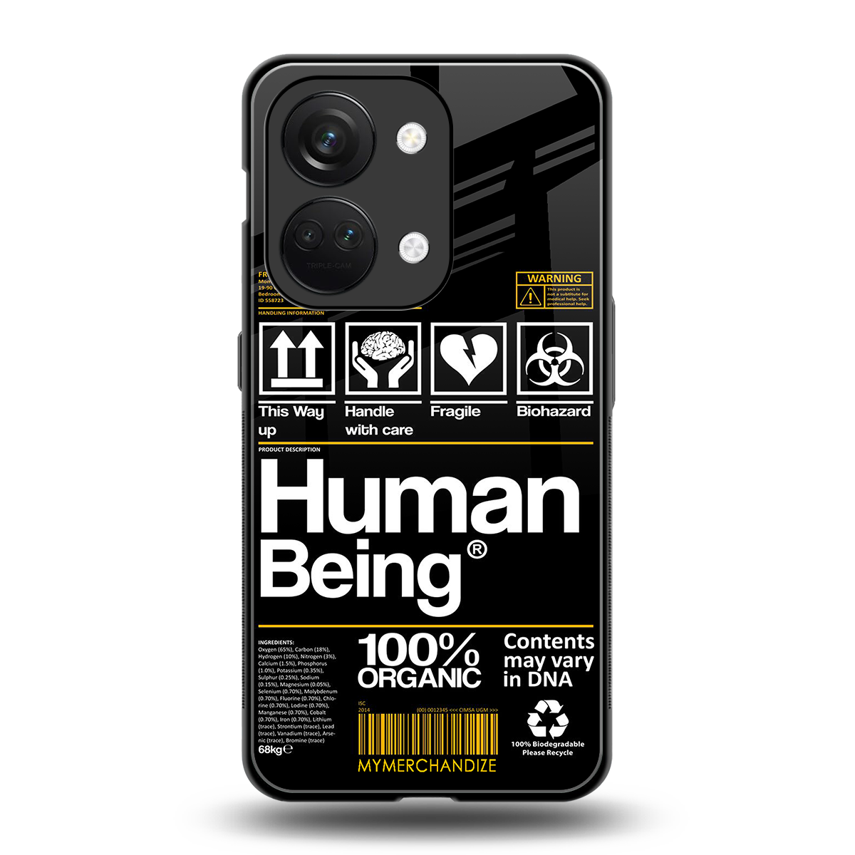 human being label back phone cover | glass case for oneplus nord 3