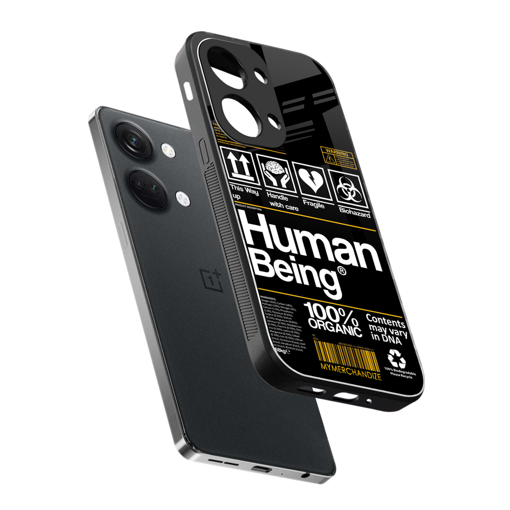 human being label back phone cover | glass case for oneplus nord 3