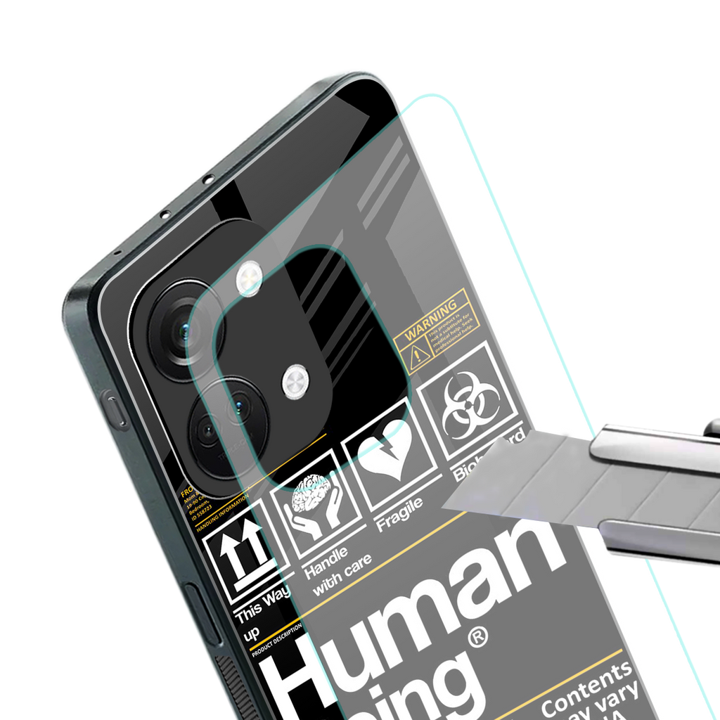 human being label back phone cover | glass case for oneplus nord 3
