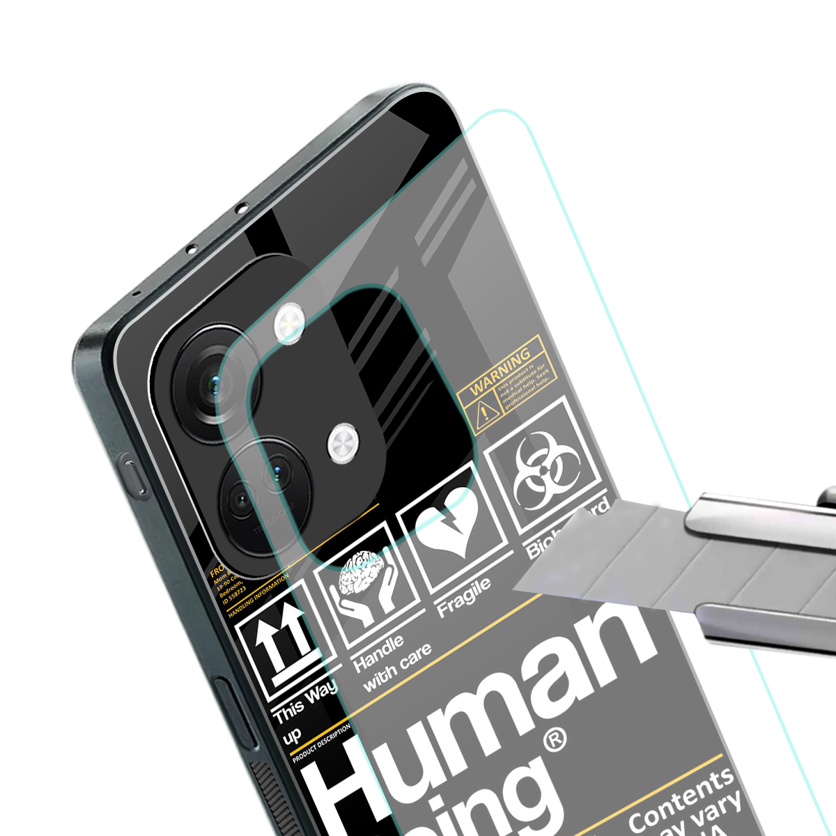 human being label back phone cover | glass case for oneplus nord 3