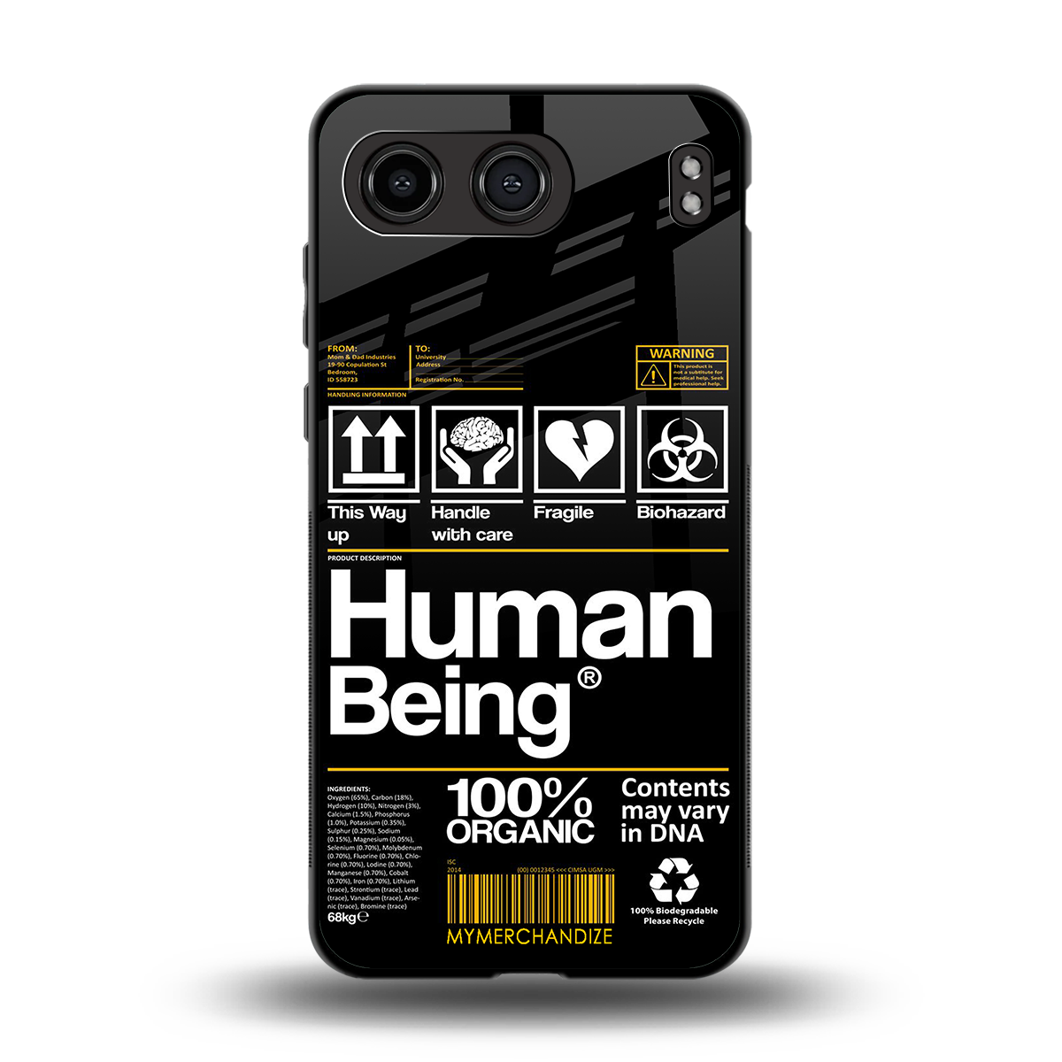 human being label back phone cover | glass case for oneplus nord 4
