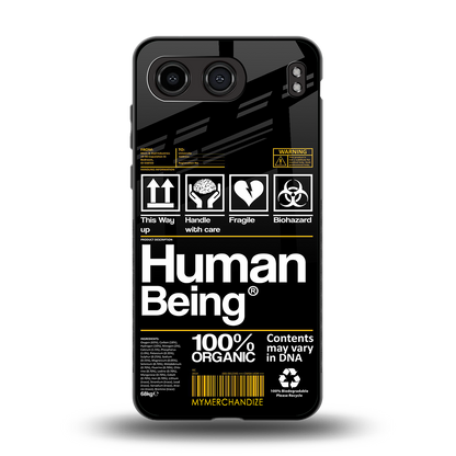 human being label back phone cover | glass case for oneplus nord 4