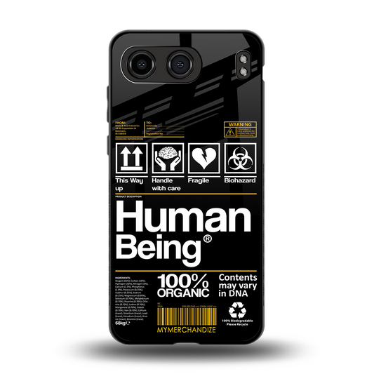 human being label back phone cover | glass case for oneplus nord 4