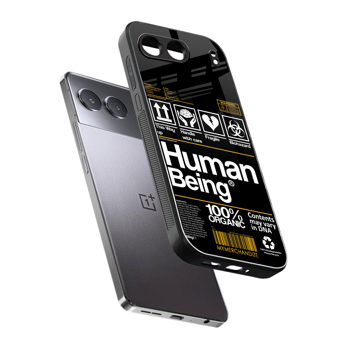human being label back phone cover | glass case for oneplus nord 4