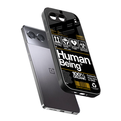 human being label back phone cover | glass case for oneplus nord 4