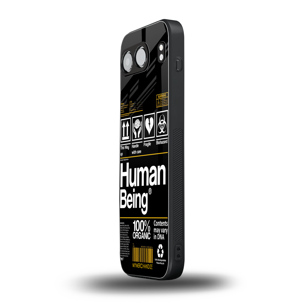 human being label back phone cover | glass case for oneplus nord 4
