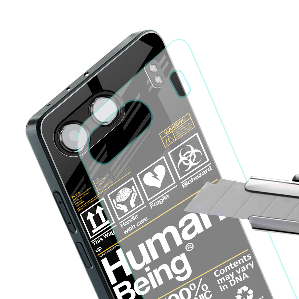 human being label back phone cover | glass case for oneplus nord 4