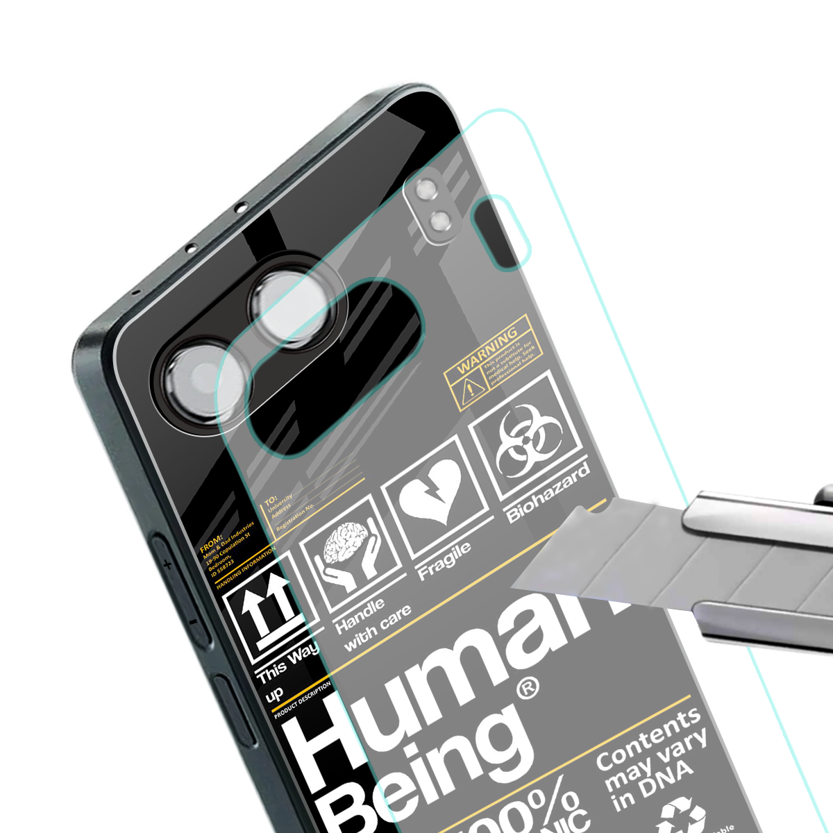 human being label back phone cover | glass case for oneplus nord 4
