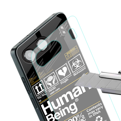 human being label back phone cover | glass case for oneplus nord 4