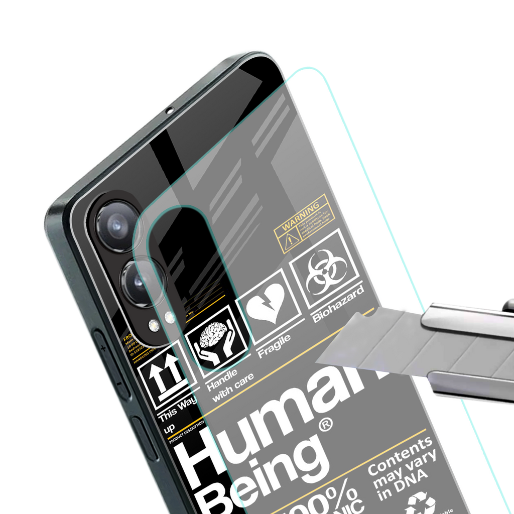 human being label back phone cover | glass case for oneplus nord ce 4 lite