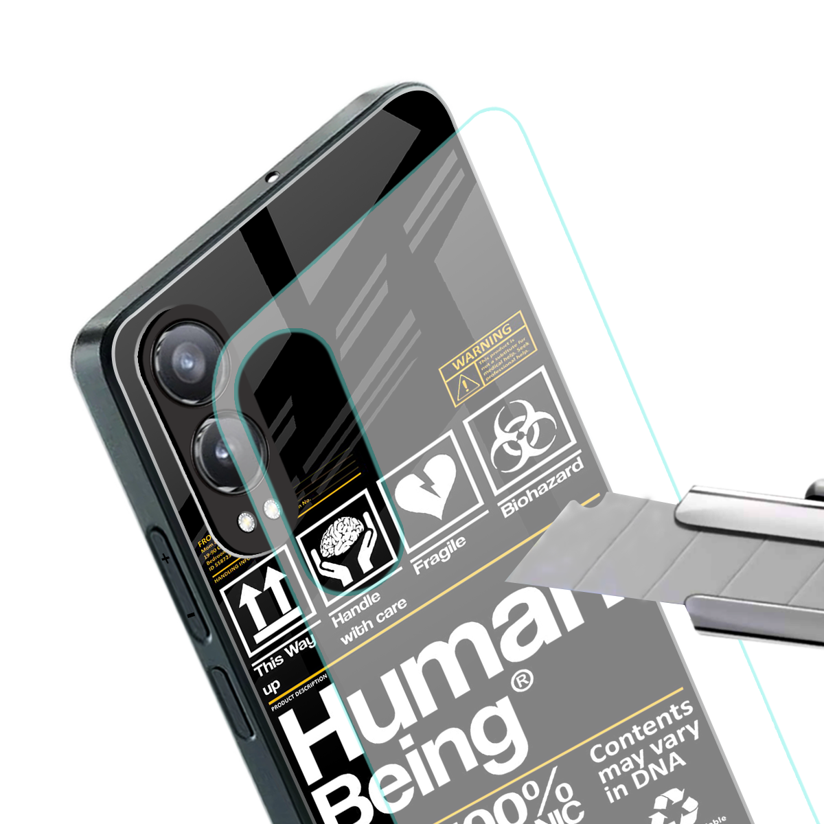 human being label back phone cover | glass case for oneplus nord ce 4 lite