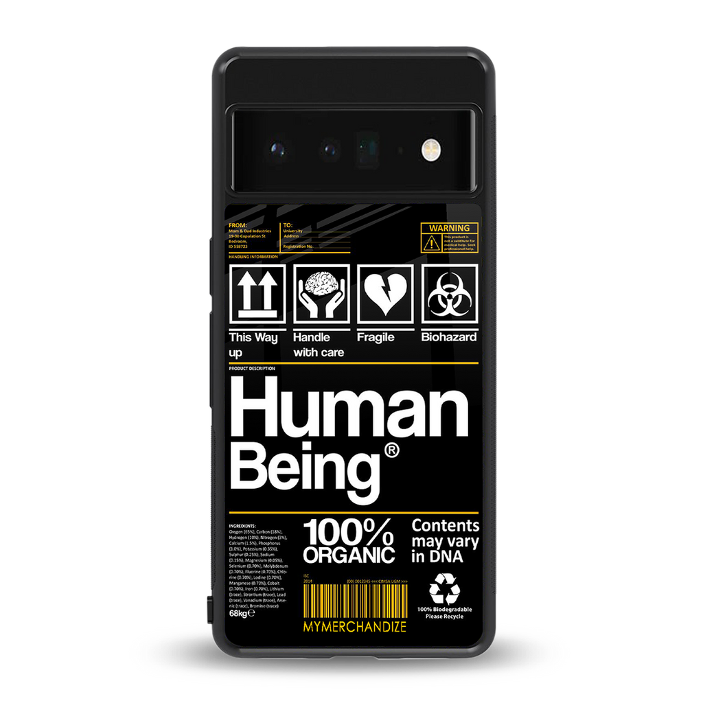 human being label back phone cover | glass case for google pixel 6 pro