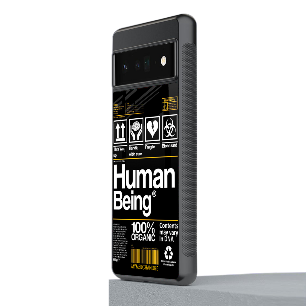 human being label back phone cover | glass case for google pixel 6 pro