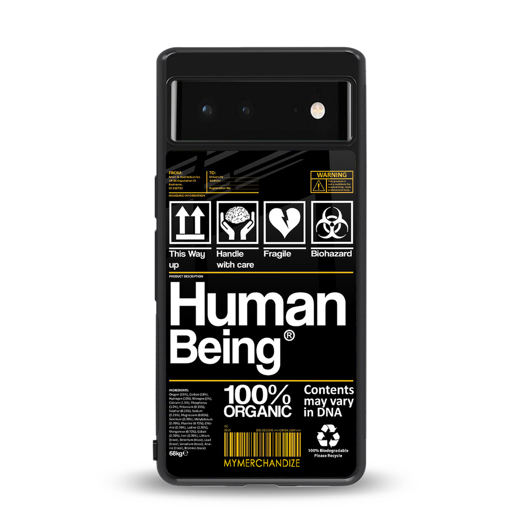 human being label back phone cover | glass case for google pixel 6