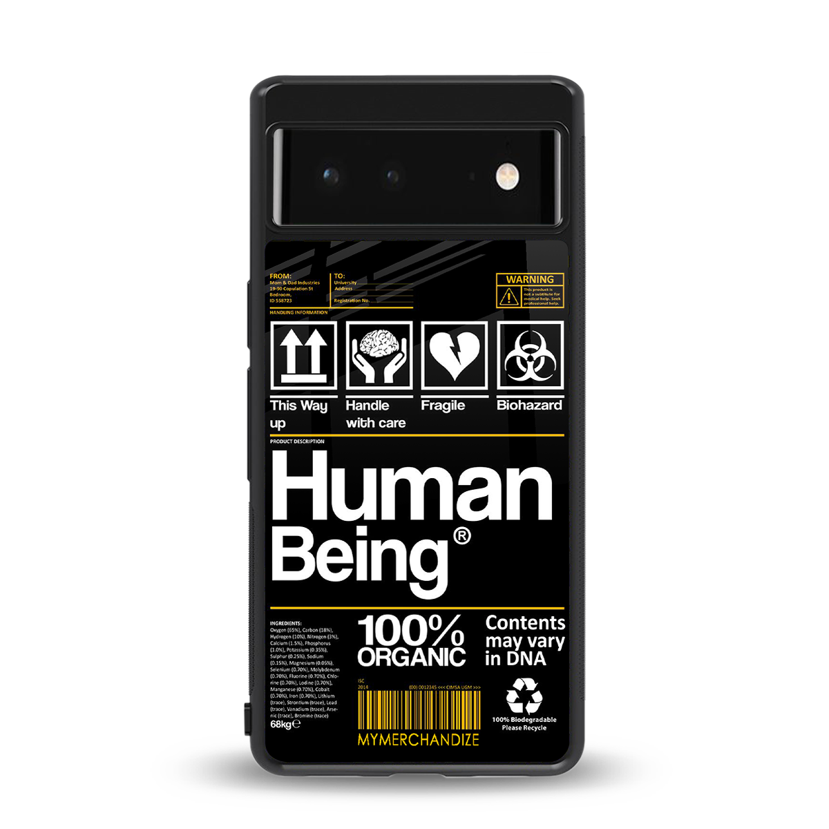 human being label back phone cover | glass case for google pixel 6