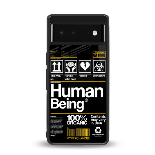 human being label back phone cover | glass case for Google Pixel 6A