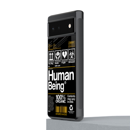 human being label back phone cover | glass case for Google Pixel 6A