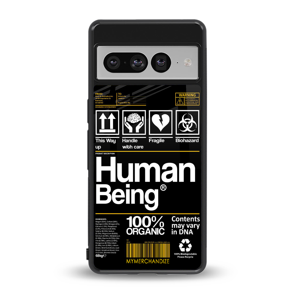 human being label back phone cover | glass case for google pixel 7 pro