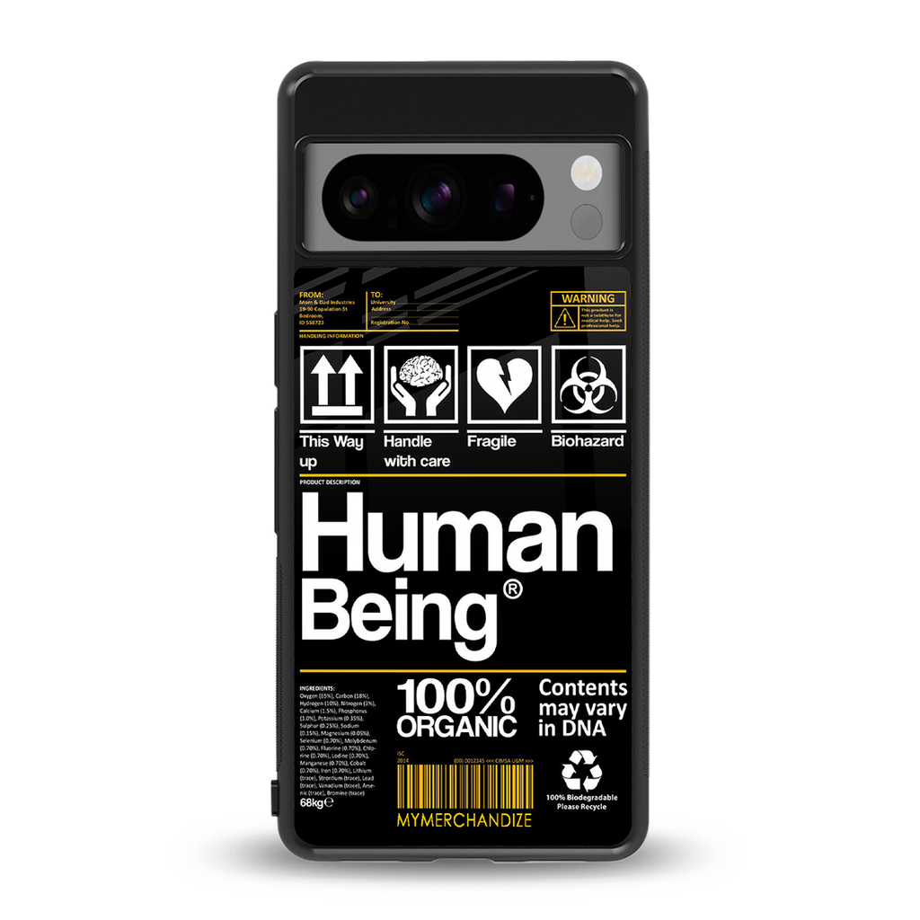human being label back phone cover | glass case for google pixel 8 pro