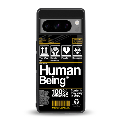 human being label back phone cover | glass case for google pixel 8 pro