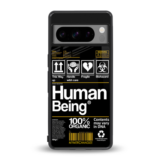 human being label back phone cover | glass case for google pixel 8 pro