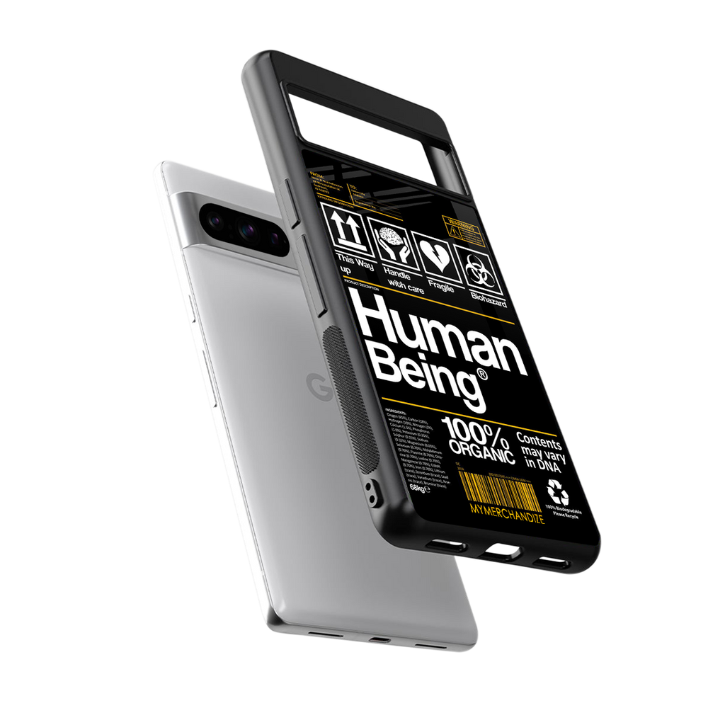 human being label back phone cover | glass case for google pixel 8 pro
