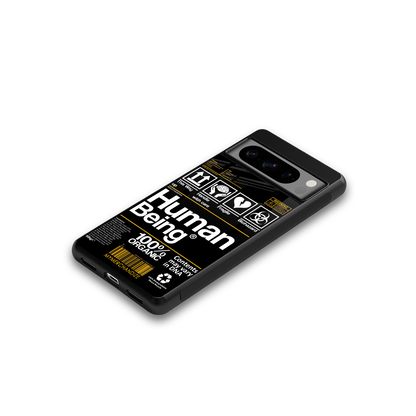 human being label back phone cover | glass case for google pixel 8 pro