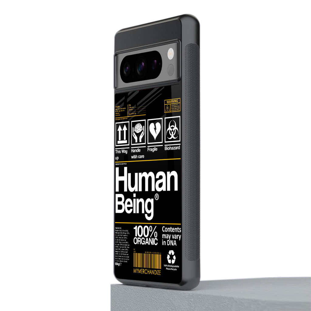 human being label back phone cover | glass case for google pixel 8 pro
