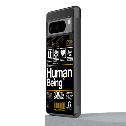 human being label back phone cover | glass case for google pixel 8 pro