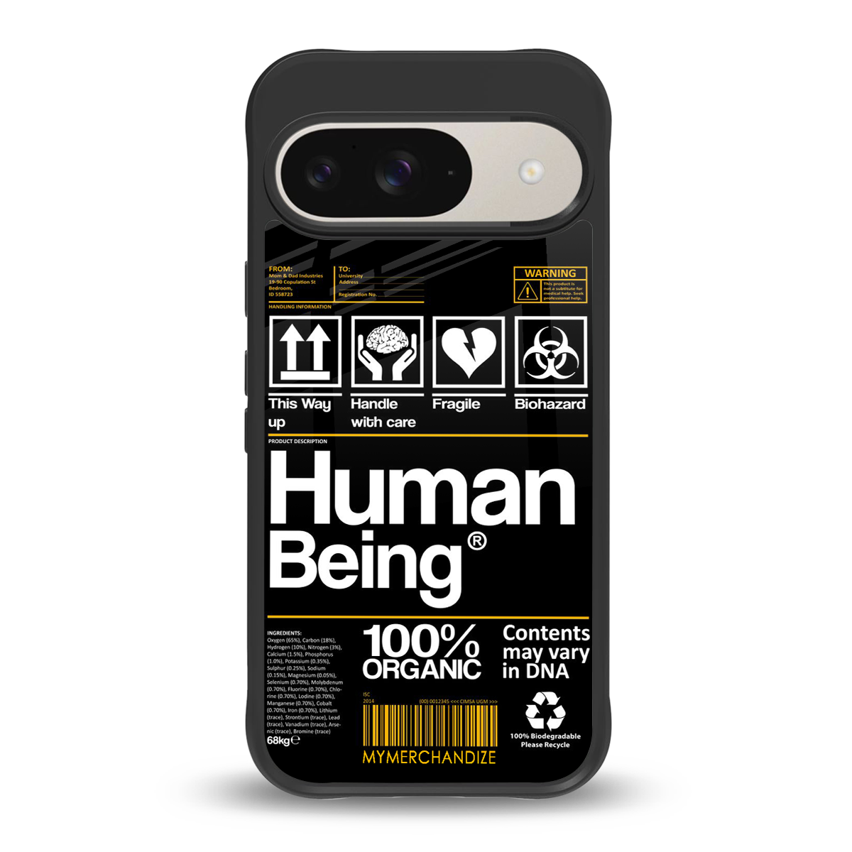 human being label back phone cover | glass case for google pixel 9