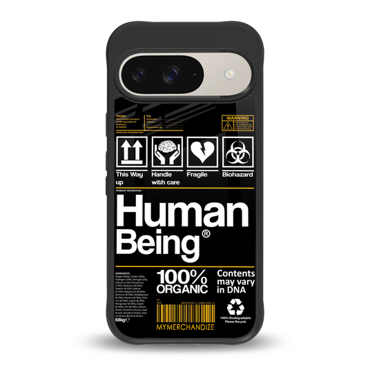 human being label back phone cover | glass case for google pixel 9