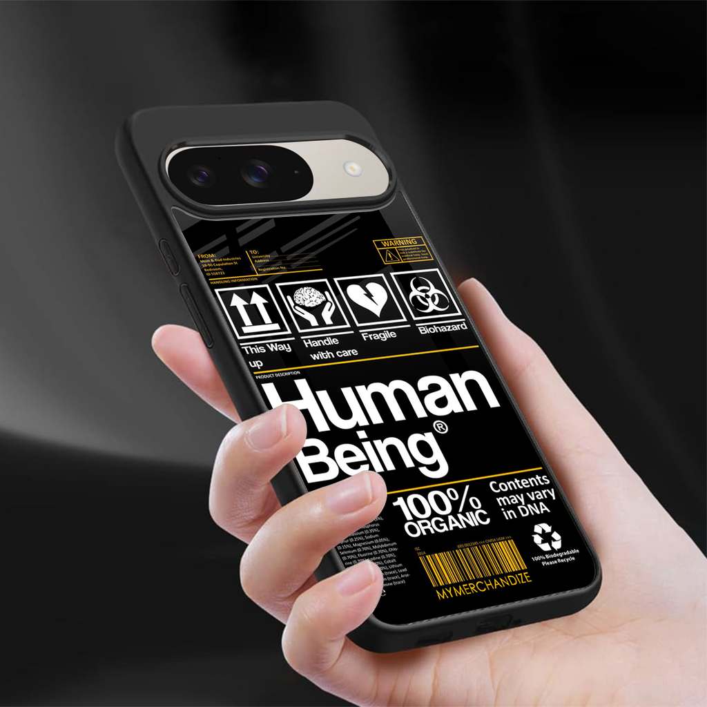 human being label back phone cover | glass case for google pixel 9