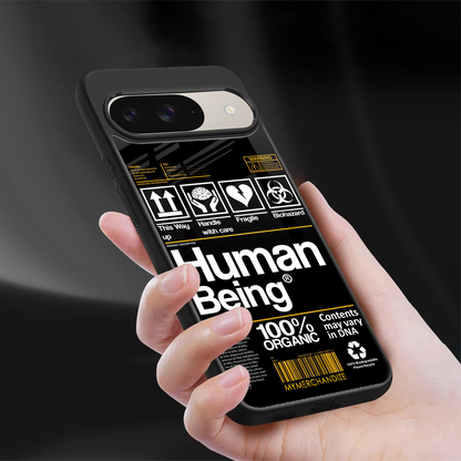 human being label back phone cover | glass case for google pixel 9