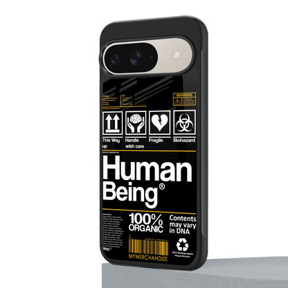human being label back phone cover | glass case for google pixel 9