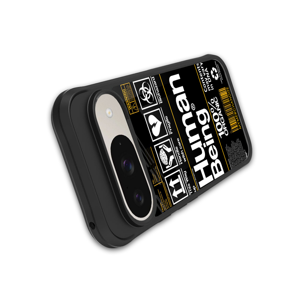 human being label back phone cover | glass case for google pixel 9
