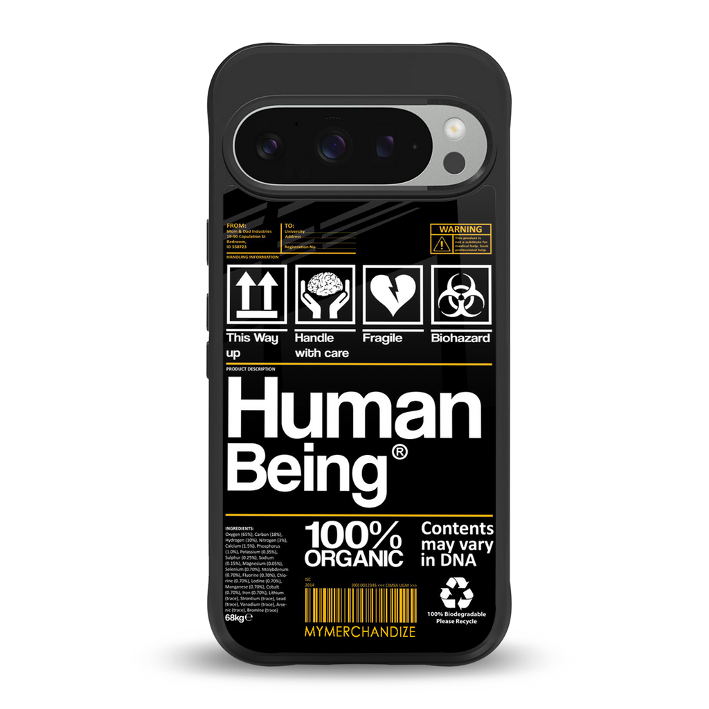 human being label back phone cover | glass case for google pixel 9 pro xl